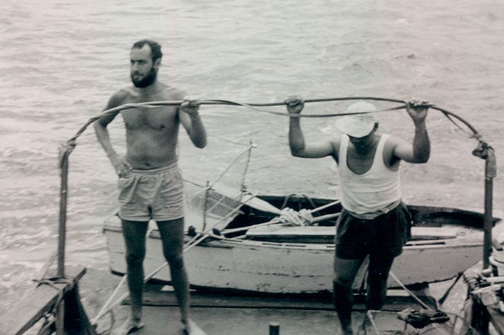 Eberhard Curio and Miguel Castro on the Odin, 1963. Photo courtesy: Peter Kramer, CDF.