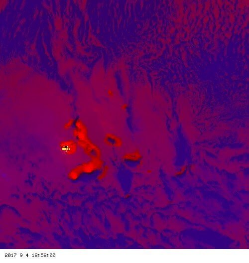 Thermal satellite image right after the start of the eruption on September 4 2017.
