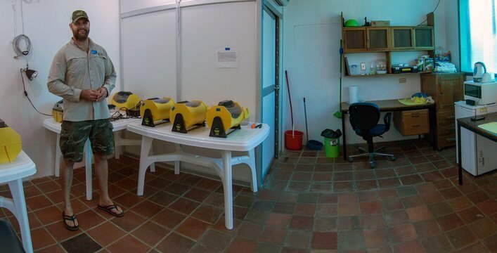 Beau Parks, a member of the San Diego Zoo in the laboratory ready to receive collected nests.