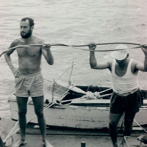 Eberhard Curio and Miguel Castro on the Odin, 1963. Photo courtesy: Peter Kramer, CDF.