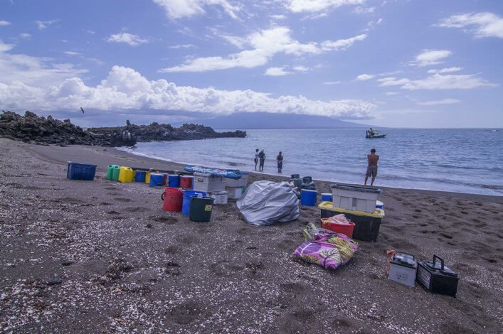 Equipment arriving at Playa Tortuga Negra with all the field materials to collect the mangrove finch nests.