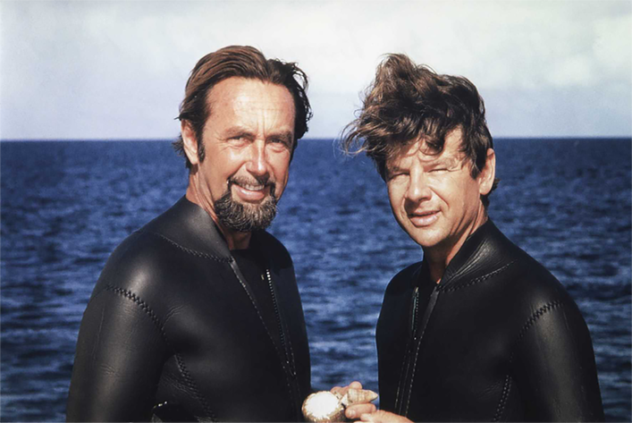 Irenäus Eibl-Eibesfeldt (right) and Hans Hass (left). Hans Hass was a diving pioneer who led the first Xarifa Expedition.