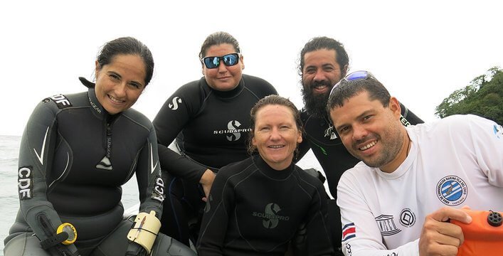 Left to right) Macarena Parra, Inti Keith, Katharine Evans, Geiner Golfín, Roberto Cubero.