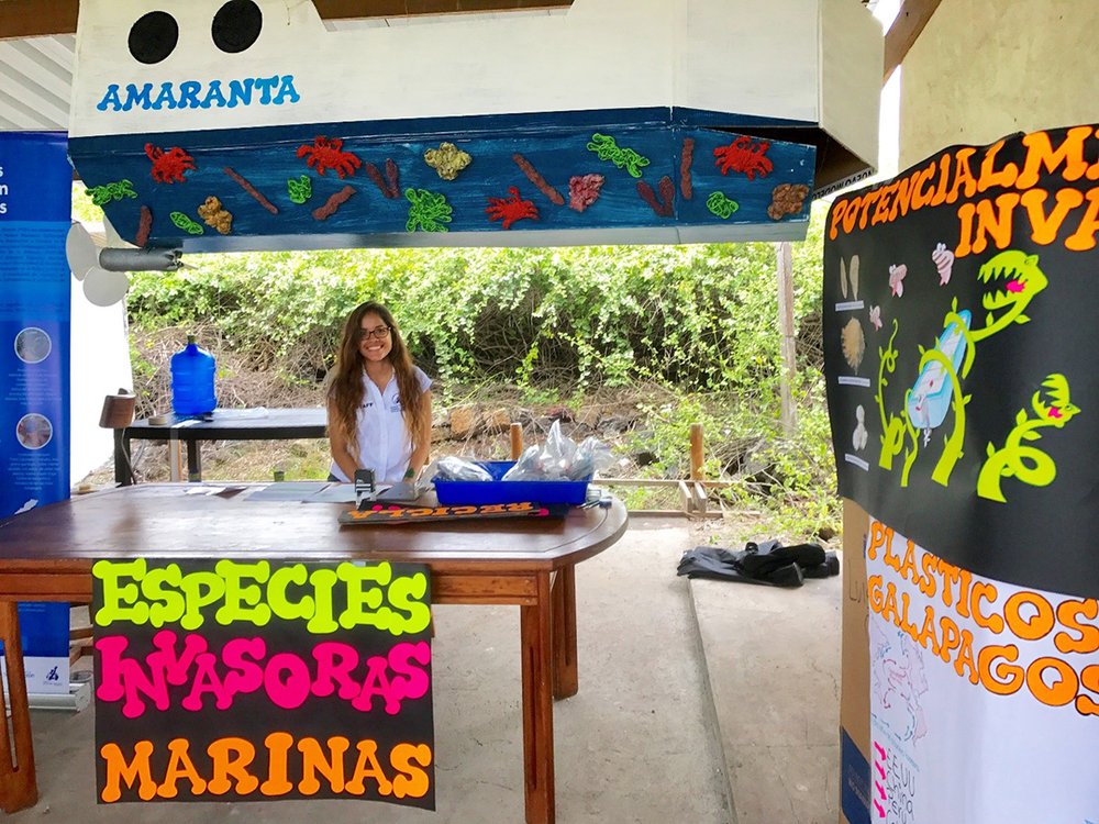 Patricia Tapia presenting information about marine invasive species at the Open House in 2017.