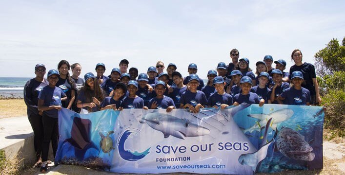 Students from the Muizenberg School, the Shark Education Centre Team and Daniela Vilema from the CDF during the Marine Awareness Camp.